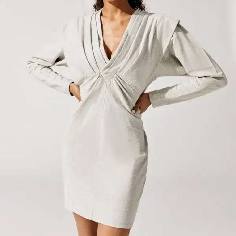 IRO Paris Emylie Gray Mini Dress Size Small Long Sleeve V Neck Cotton Blend